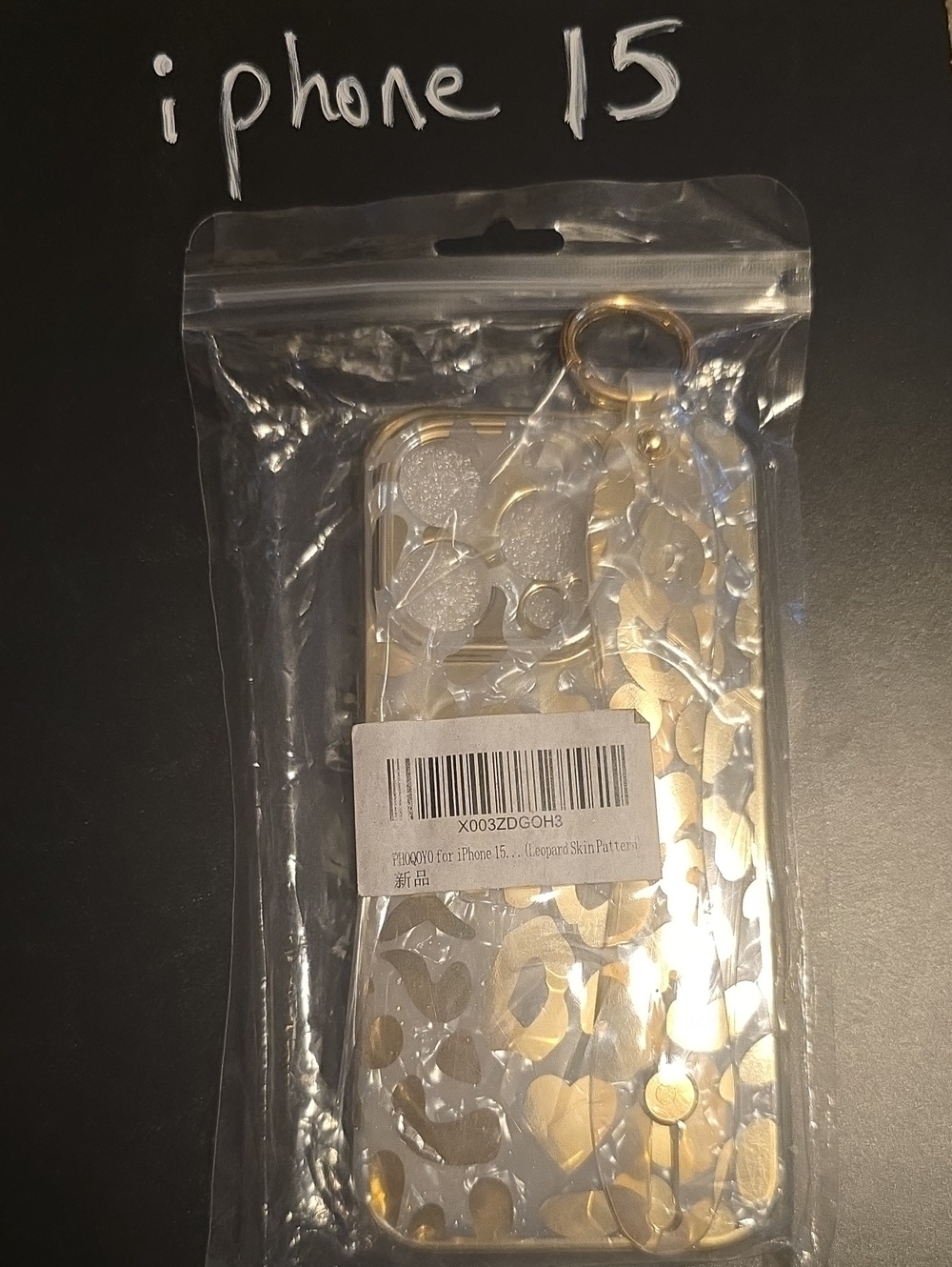 NWT Clear Gold Leopard Print iPhone 15 Case with Built-In Ring Stand Holder